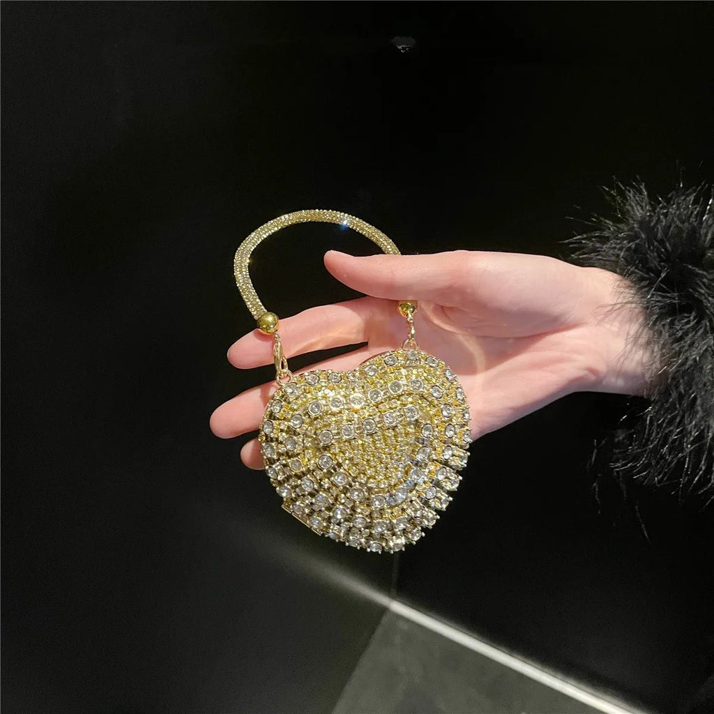 Luxe petit Bling coeur forme diamant soirée pochette strass sac à main dames - FoytiShop
