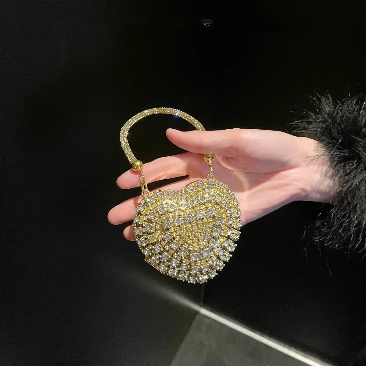 Luxe petit Bling coeur forme diamant soirée pochette strass sac à main dames - FoytiShop