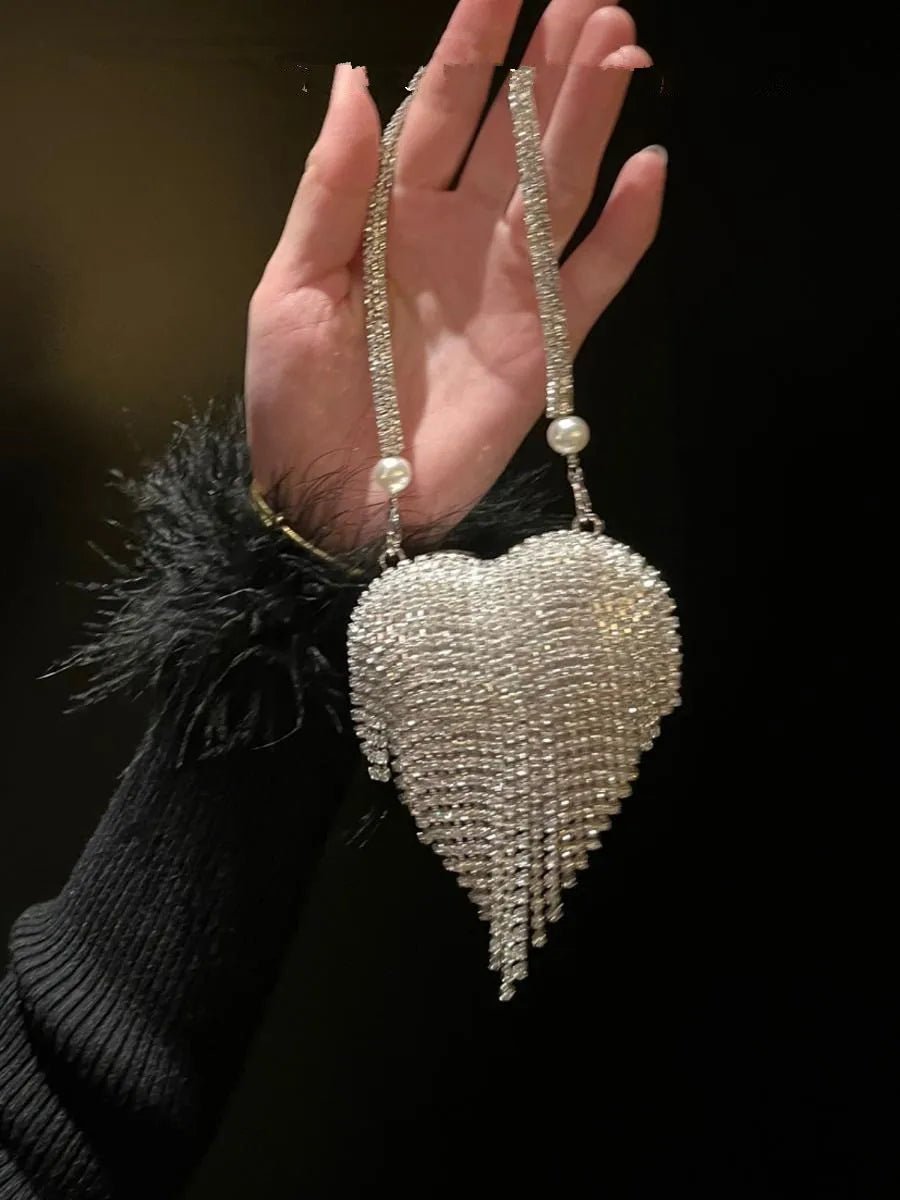 Luxe petit Bling coeur forme diamant soirée pochette strass sac à main dames - FoytiShop
