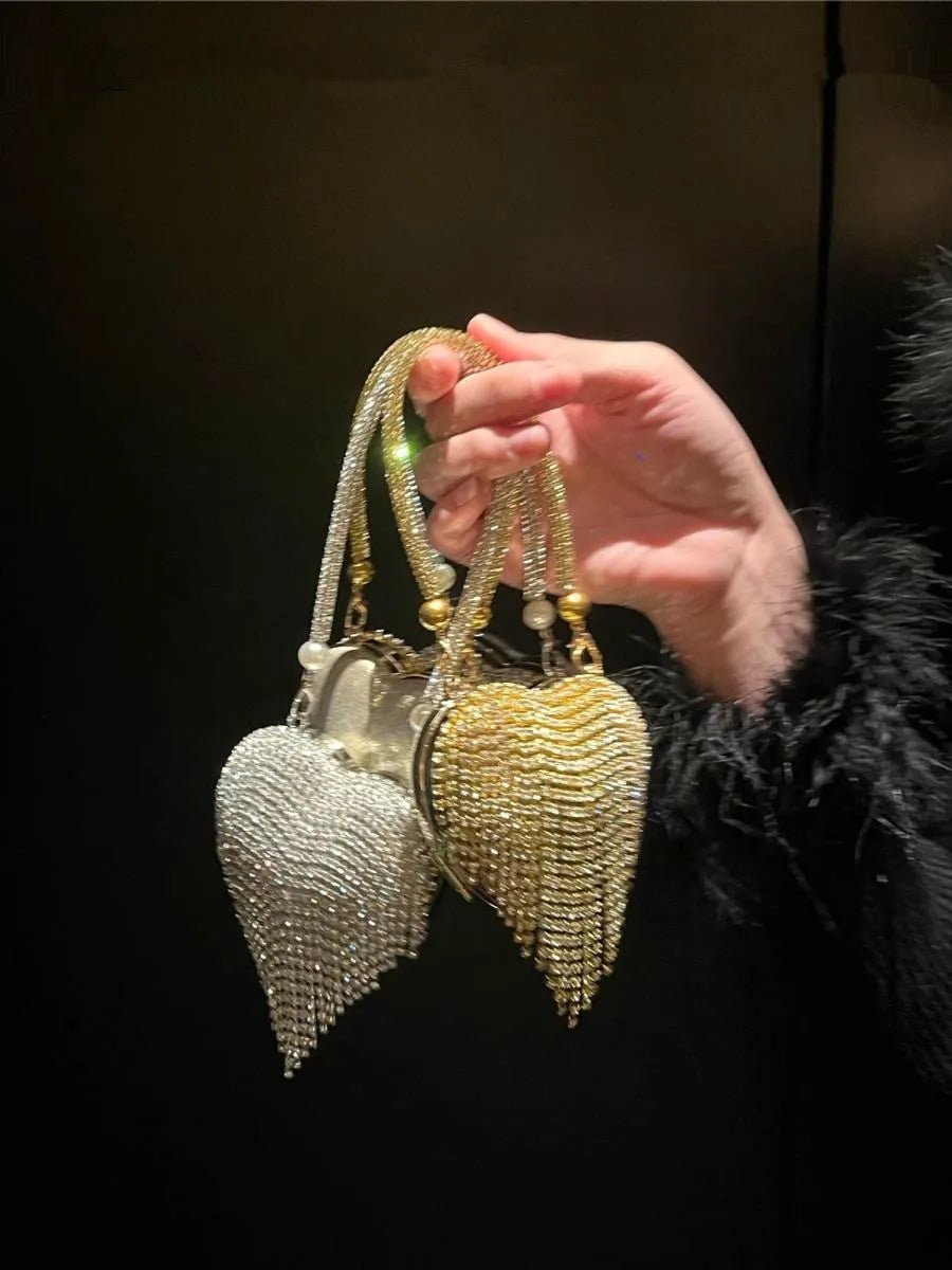 Luxe petit Bling coeur forme diamant soirée pochette strass sac à main dames - FoytiShop