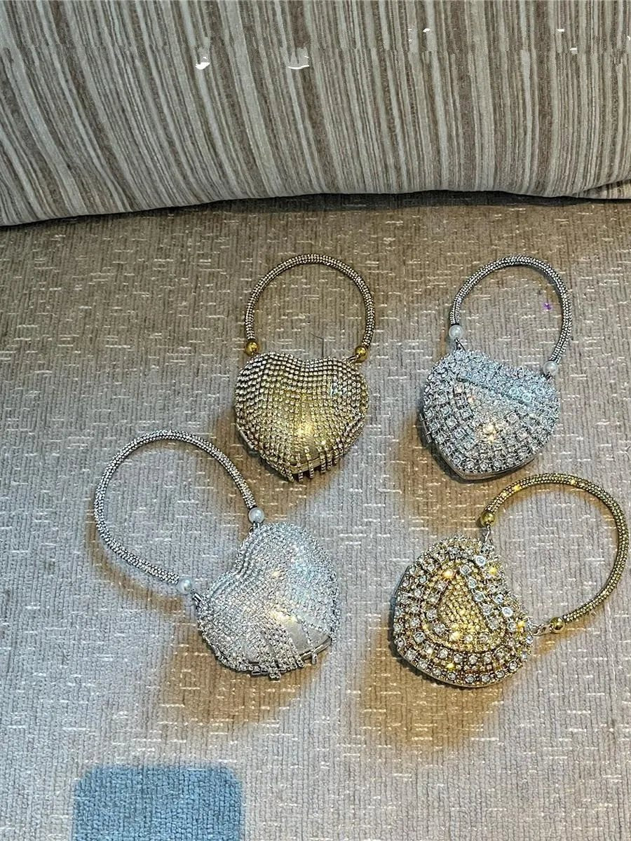 Luxe petit Bling coeur forme diamant soirée pochette strass sac à main dames - FoytiShop