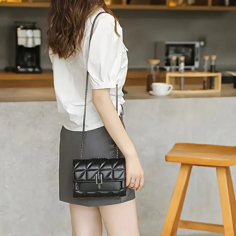 Mini Sac À Main Tartan Noir - Cuir PU Verrouillage Tournant Élégant Femme - FoytiShop