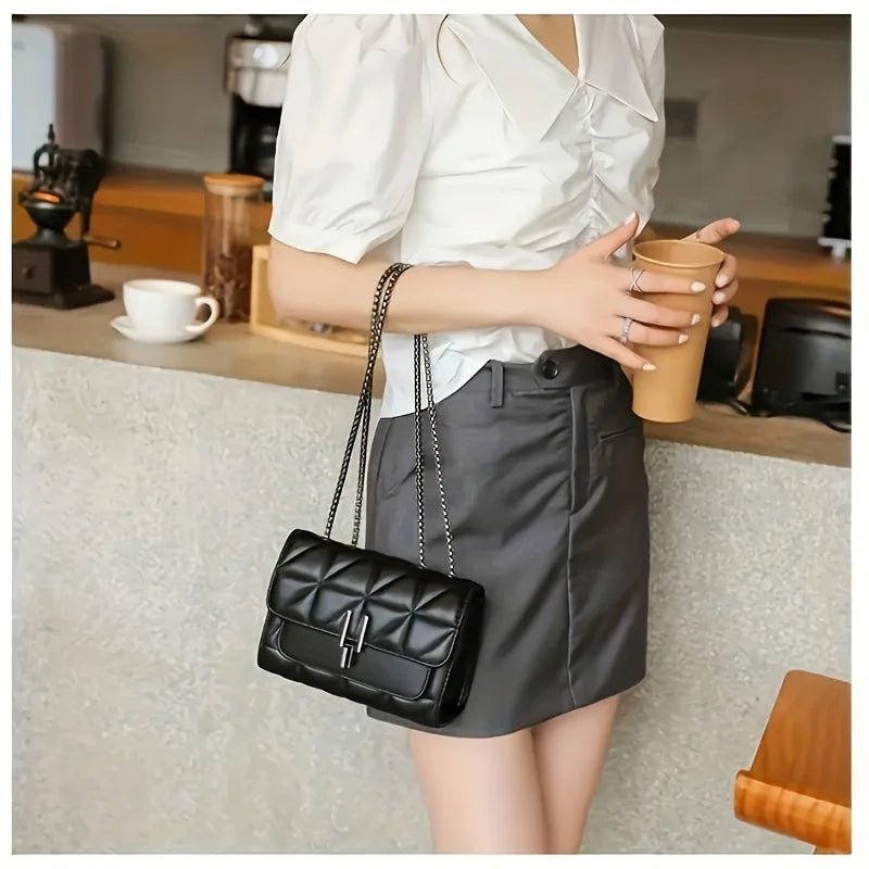 Mini Sac À Main Tartan Noir - Cuir PU Verrouillage Tournant Élégant Femme - FoytiShop