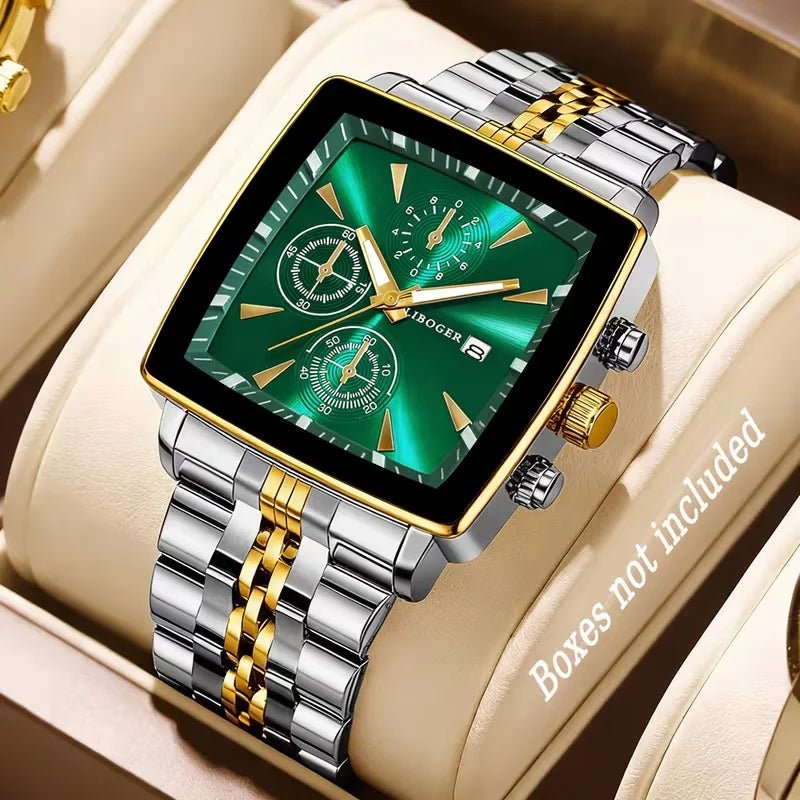 Montre - bracelet à Quartz pour hommes, cadran carré de luxe, mode en acier inoxydable, montres d'affaires avec calendrier Reloj Hombre - FoytiShop