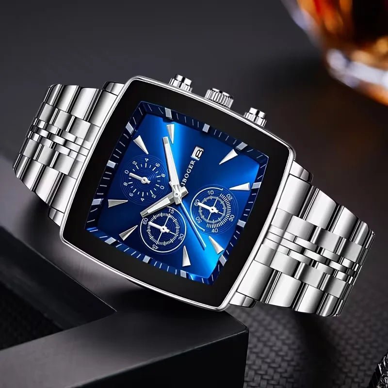 Montre - bracelet à Quartz pour hommes, cadran carré de luxe, mode en acier inoxydable, montres d'affaires avec calendrier Reloj Hombre - FoytiShop