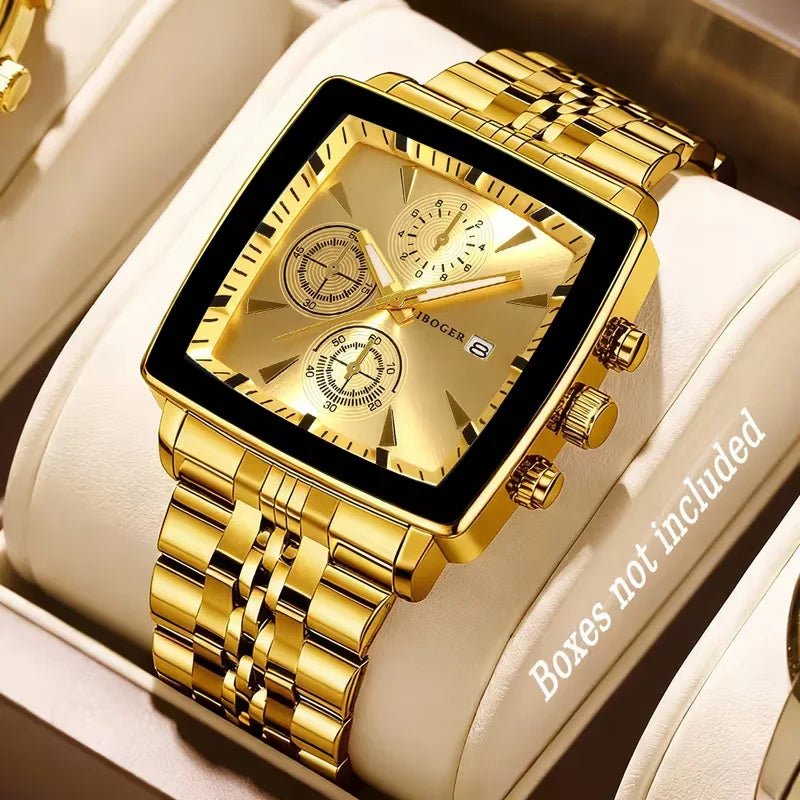 Montre - bracelet à Quartz pour hommes, cadran carré de luxe, mode en acier inoxydable, montres d'affaires avec calendrier Reloj Hombre - FoytiShop