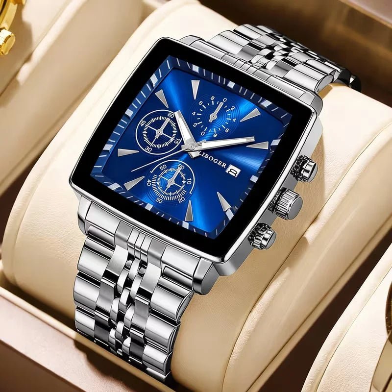 Montre - bracelet à Quartz pour hommes, cadran carré de luxe, mode en acier inoxydable, montres d'affaires avec calendrier Reloj Hombre - FoytiShop