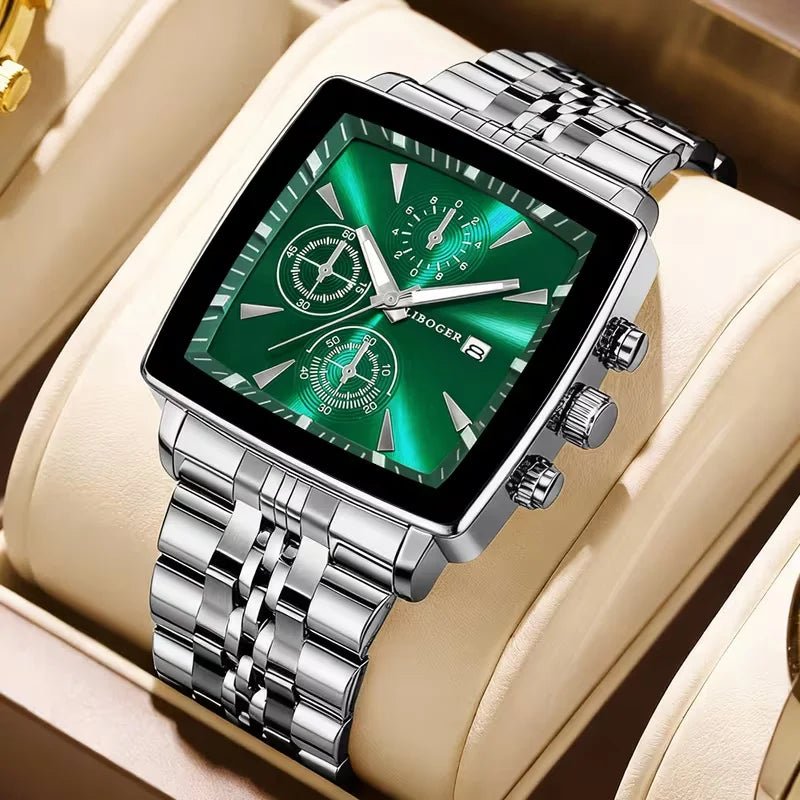 Montre - bracelet à Quartz pour hommes, cadran carré de luxe, mode en acier inoxydable, montres d'affaires avec calendrier Reloj Hombre - FoytiShop
