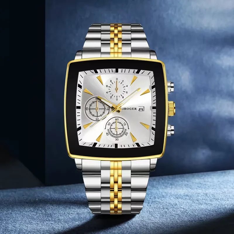 Montre - bracelet à Quartz pour hommes, cadran carré de luxe, mode en acier inoxydable, montres d'affaires avec calendrier Reloj Hombre - FoytiShop