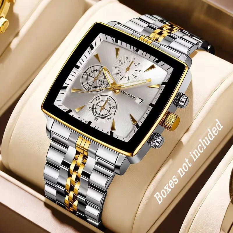 Montre - bracelet à Quartz pour hommes, cadran carré de luxe, mode en acier inoxydable, montres d'affaires avec calendrier Reloj Hombre - FoytiShop