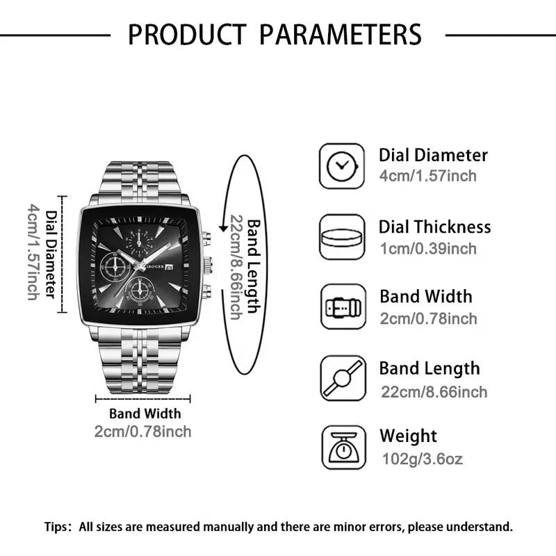 Montre - bracelet à Quartz pour hommes, cadran carré de luxe, mode en acier inoxydable, montres d'affaires avec calendrier Reloj Hombre - FoytiShop
