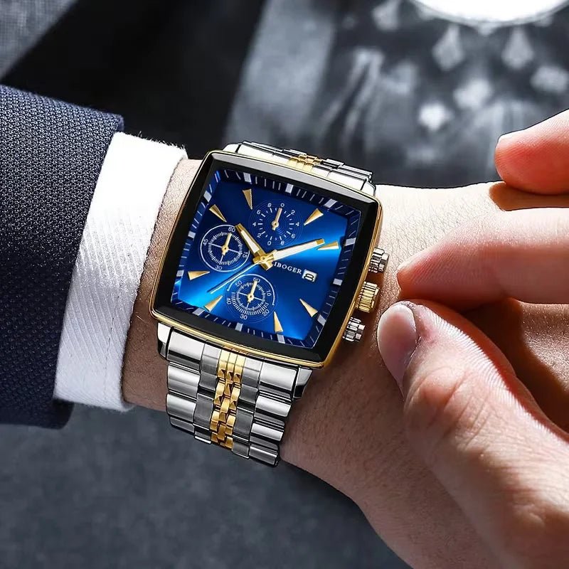 Montre - bracelet à Quartz pour hommes, cadran carré de luxe, mode en acier inoxydable, montres d'affaires avec calendrier Reloj Hombre - FoytiShop