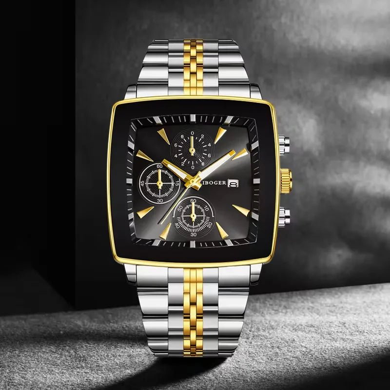 Montre - bracelet à Quartz pour hommes, cadran carré de luxe, mode en acier inoxydable, montres d'affaires avec calendrier Reloj Hombre - FoytiShop