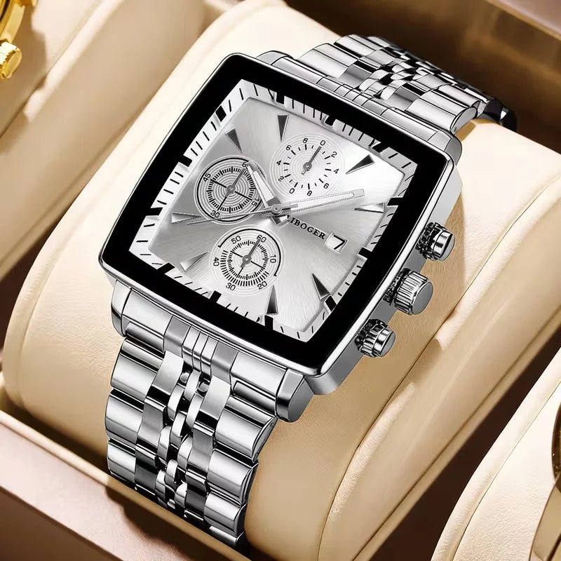 Montre - bracelet à Quartz pour hommes, cadran carré de luxe, mode en acier inoxydable, montres d'affaires avec calendrier Reloj Hombre - FoytiShop