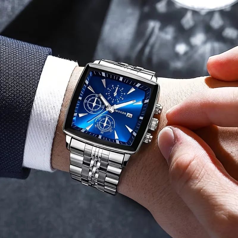 Montre - bracelet à Quartz pour hommes, cadran carré de luxe, mode en acier inoxydable, montres d'affaires avec calendrier Reloj Hombre - FoytiShop