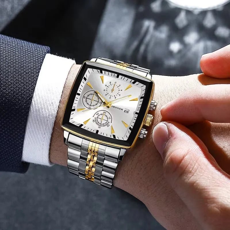 Montre - bracelet à Quartz pour hommes, cadran carré de luxe, mode en acier inoxydable, montres d'affaires avec calendrier Reloj Hombre - FoytiShop