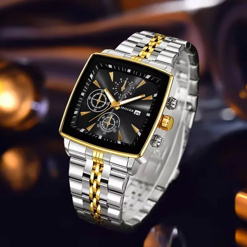 Montre - bracelet à Quartz pour hommes, cadran carré de luxe, mode en acier inoxydable, montres d'affaires avec calendrier Reloj Hombre - FoytiShop
