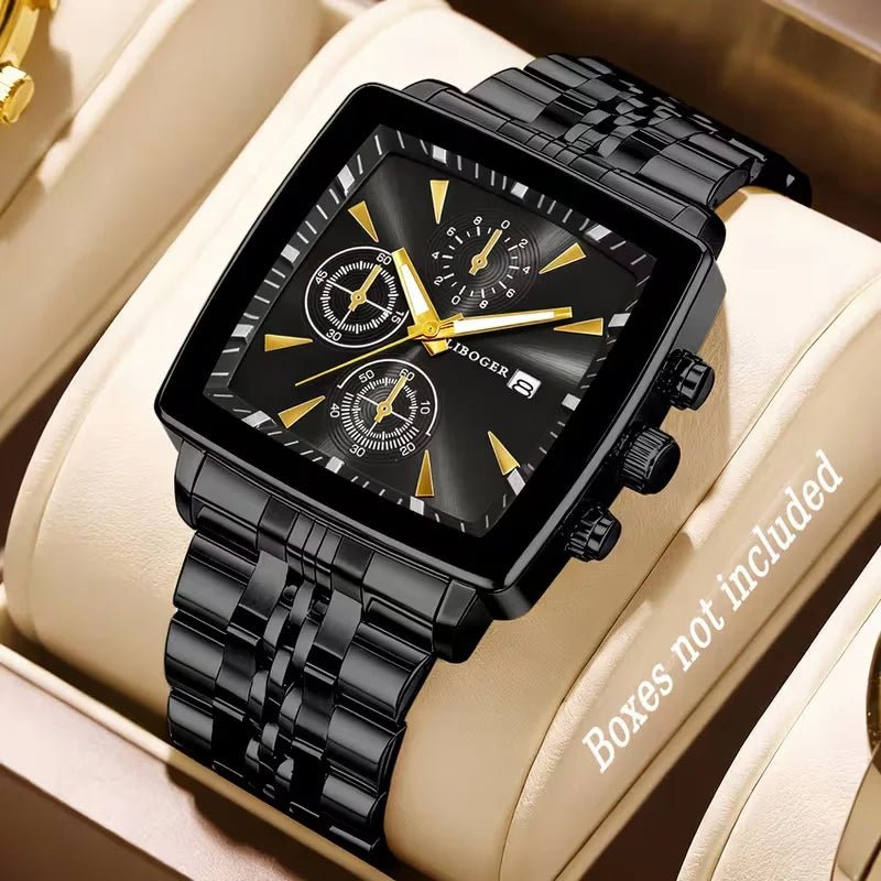 Montre - bracelet à Quartz pour hommes, cadran carré de luxe, mode en acier inoxydable, montres d'affaires avec calendrier Reloj Hombre - FoytiShop