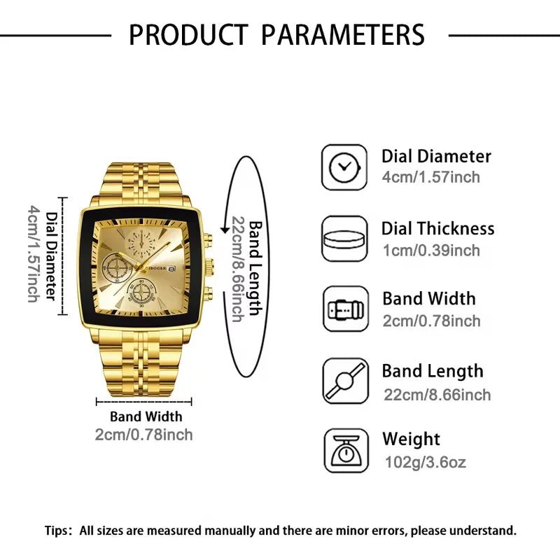 Montre - bracelet à Quartz pour hommes, cadran carré de luxe, mode en acier inoxydable, montres d'affaires avec calendrier Reloj Hombre - FoytiShop