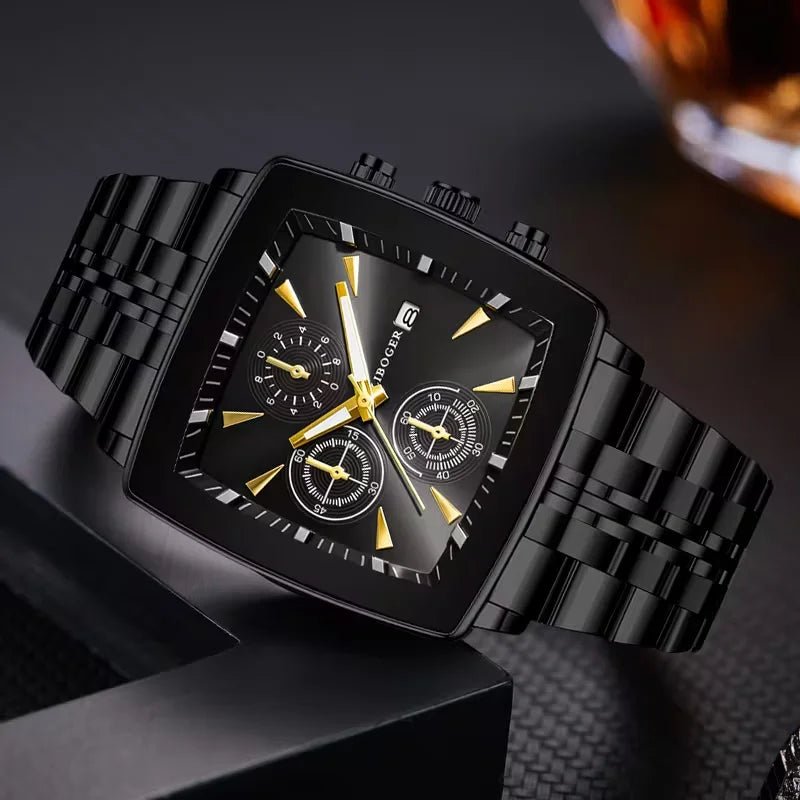 Montre - bracelet à Quartz pour hommes, cadran carré de luxe, mode en acier inoxydable, montres d'affaires avec calendrier Reloj Hombre - FoytiShop