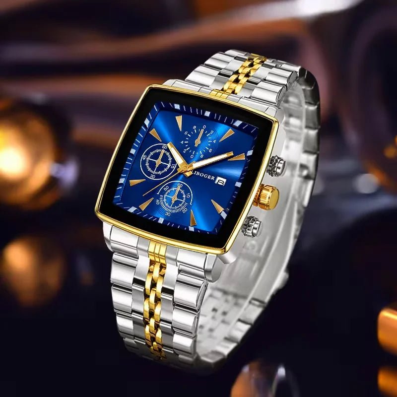 Montre - bracelet à Quartz pour hommes, cadran carré de luxe, mode en acier inoxydable, montres d'affaires avec calendrier Reloj Hombre - FoytiShop
