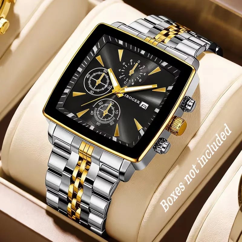 Montre - bracelet à Quartz pour hommes, cadran carré de luxe, mode en acier inoxydable, montres d'affaires avec calendrier Reloj Hombre - FoytiShop