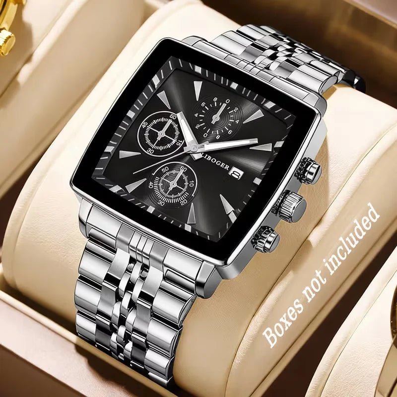 Montre - bracelet à Quartz pour hommes, cadran carré de luxe, mode en acier inoxydable, montres d'affaires avec calendrier Reloj Hombre - FoytiShop