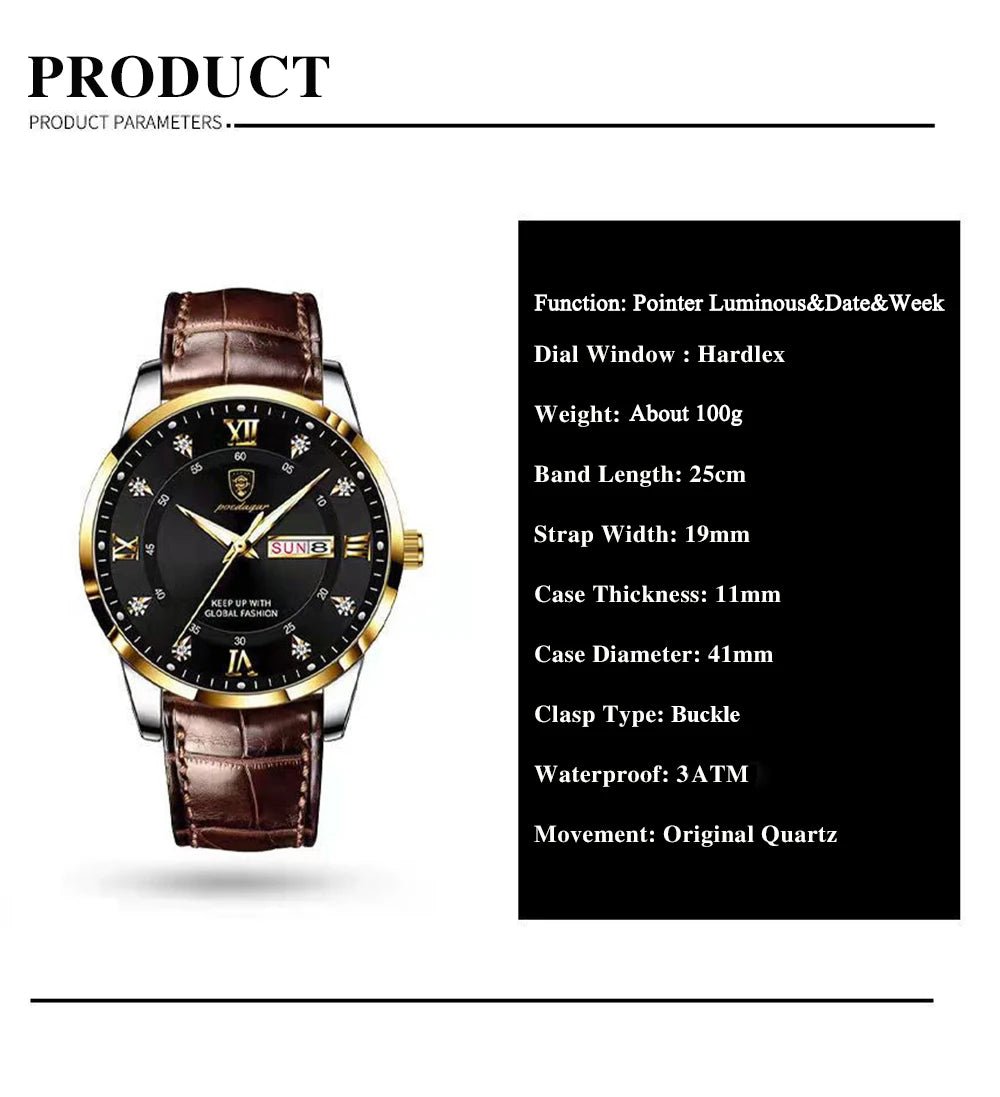 Montre - Bracelet Homme Cuir Quartz Lumineux - Étanche Sport Décontracté Militaire - FoytiShop