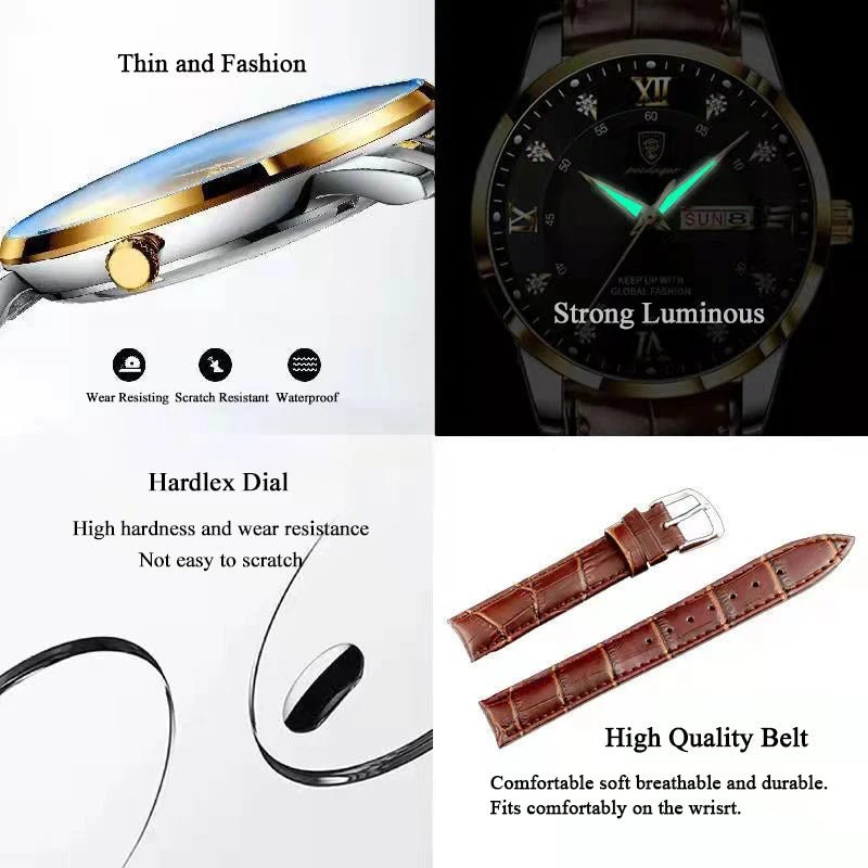 Montre - Bracelet Homme Cuir Quartz Lumineux - Étanche Sport Décontracté Militaire - FoytiShop