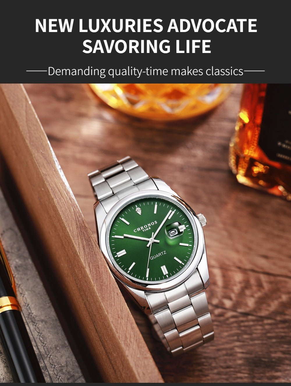 Montre - Bracelet Homme Luxe Étanche Lumineux - Acier Inoxydable Quartz Date - FoytiShop