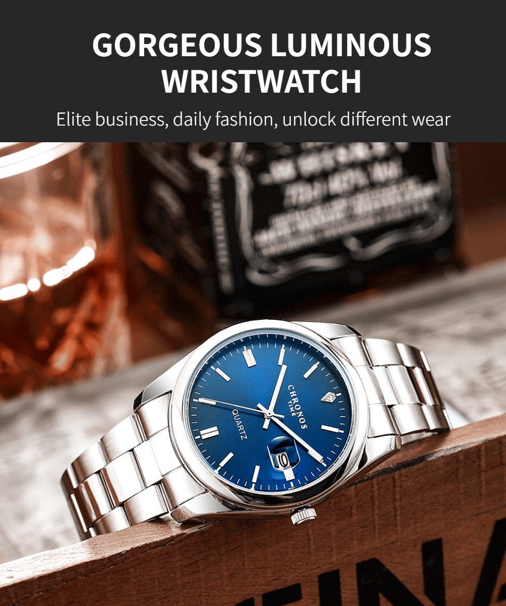 Montre - Bracelet Homme Luxe Étanche Lumineux - Acier Inoxydable Quartz Date - FoytiShop