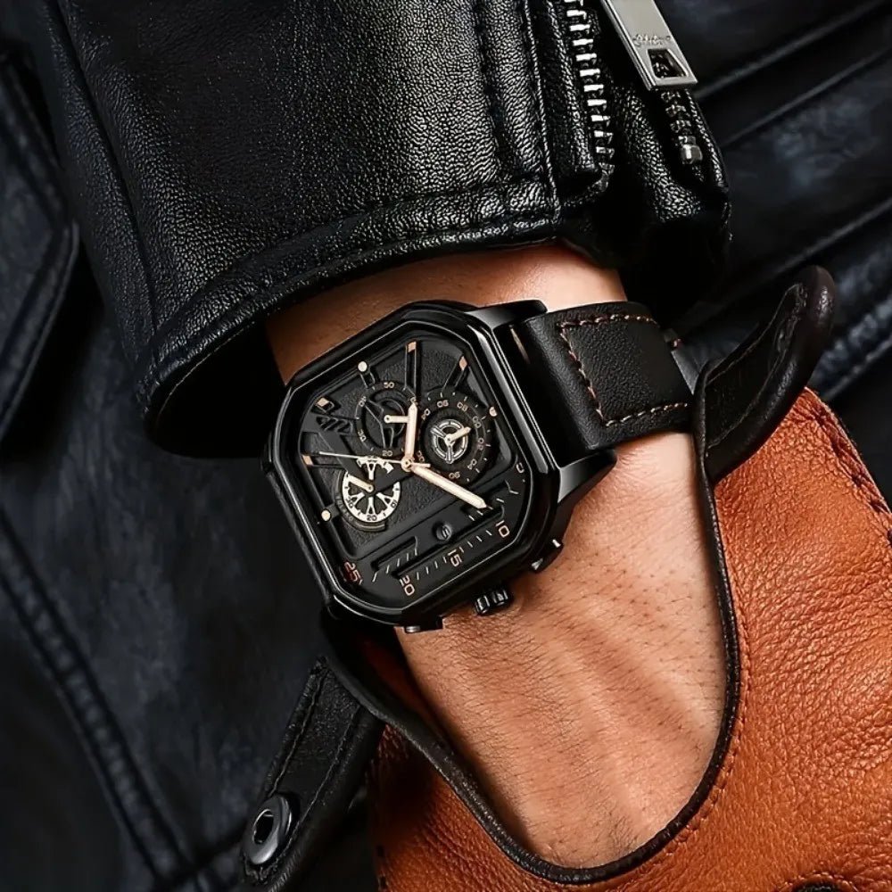Montre Carrée Luxe Grand Cadran Homme - Bracelet Cuir PU Sport - FoytiShop
