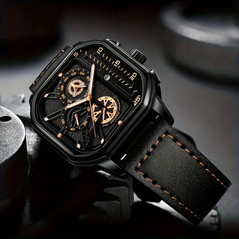 Montre Carrée Luxe Grand Cadran Homme - Bracelet Cuir PU Sport - FoytiShop