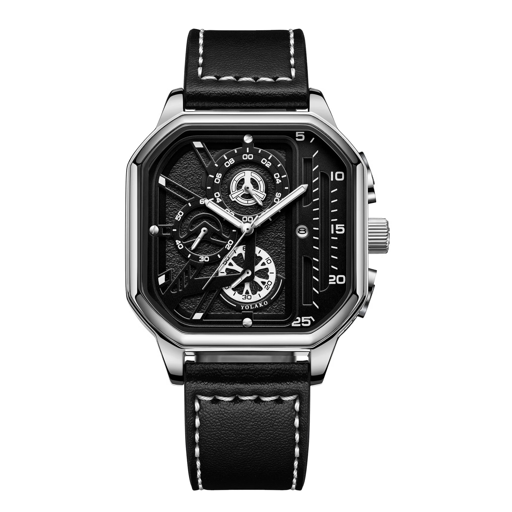 Montre Carrée Luxe Grand Cadran Homme - Bracelet Cuir PU Sport - FoytiShop