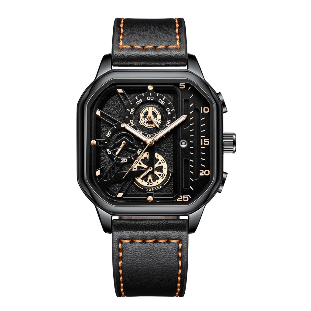 Montre Carrée Luxe Grand Cadran Homme - Bracelet Cuir PU Sport - FoytiShop