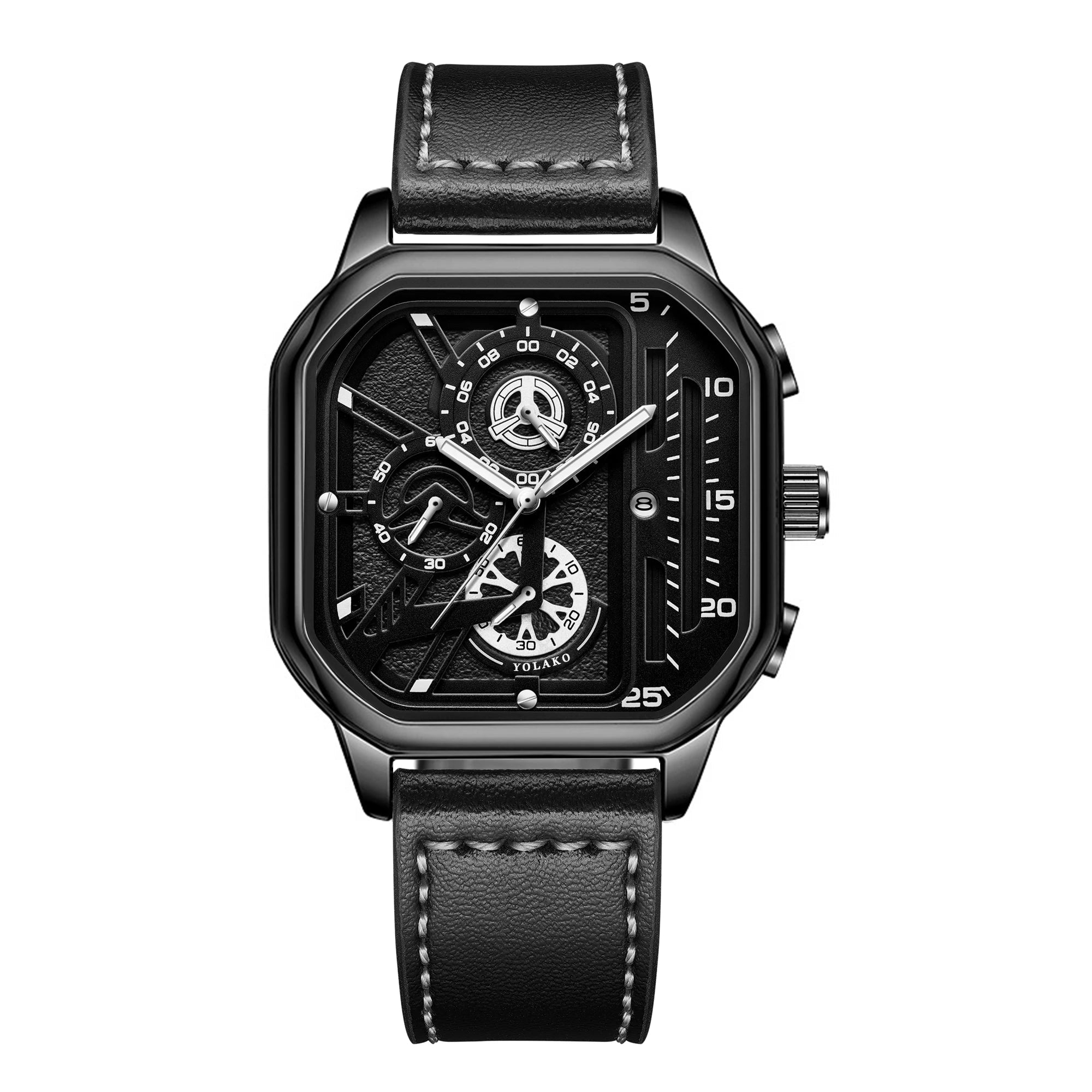 Montre Carrée Luxe Grand Cadran Homme - Bracelet Cuir PU Sport - FoytiShop
