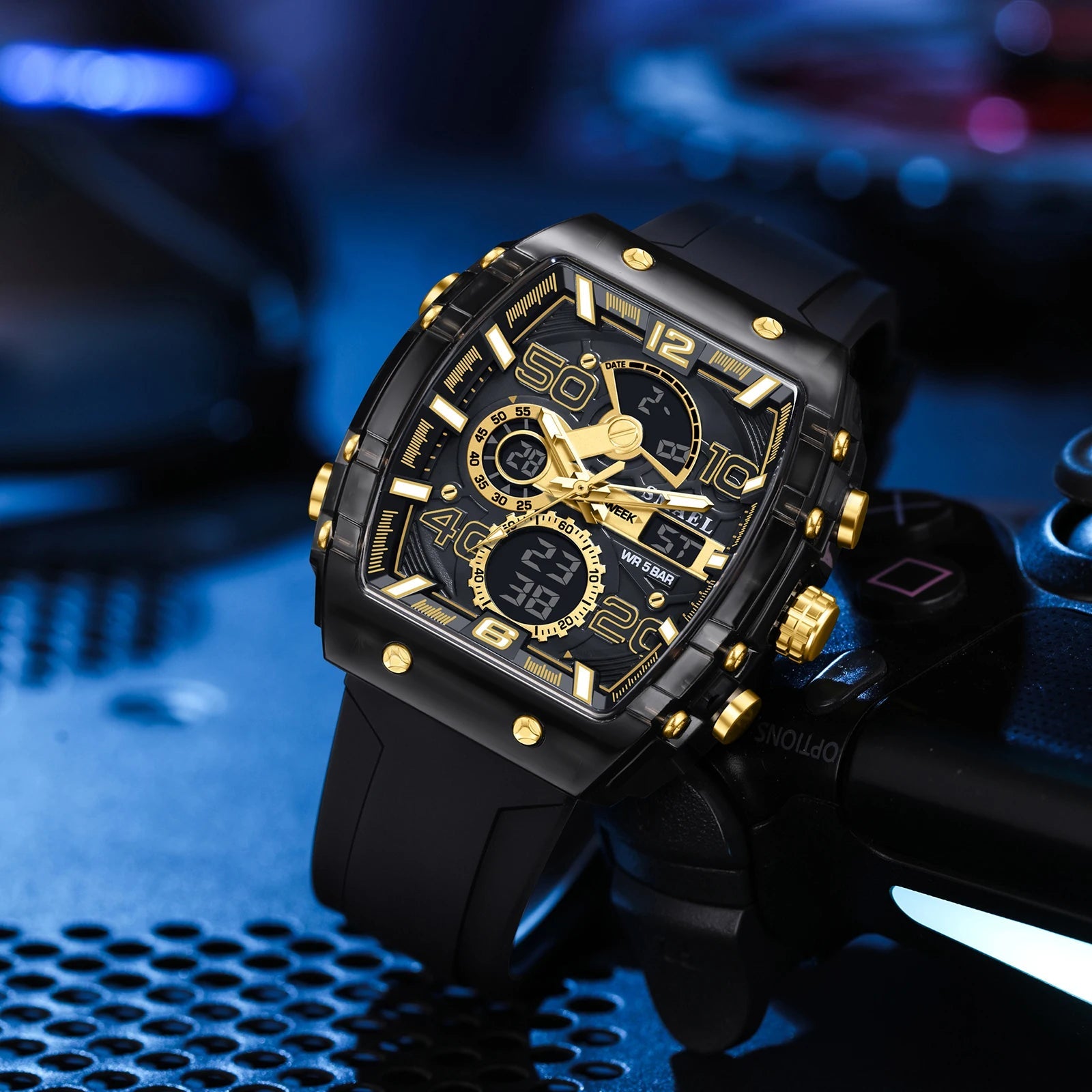Montre électronique mode carré double affichage étanche lumineux multicolore pour hommes - FoytiShop