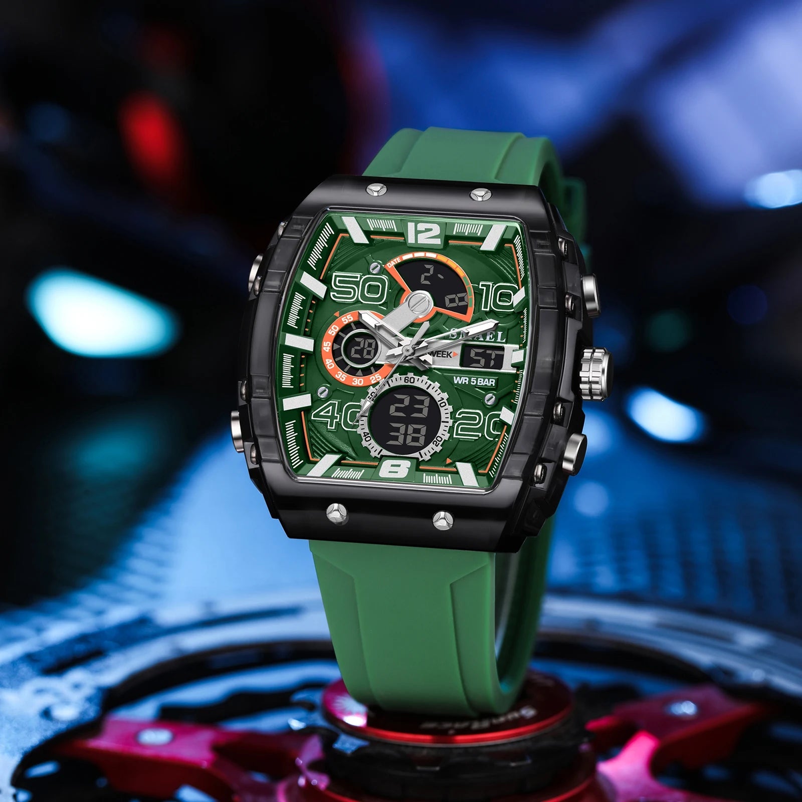 Montre électronique mode carré double affichage étanche lumineux multicolore pour hommes - FoytiShop