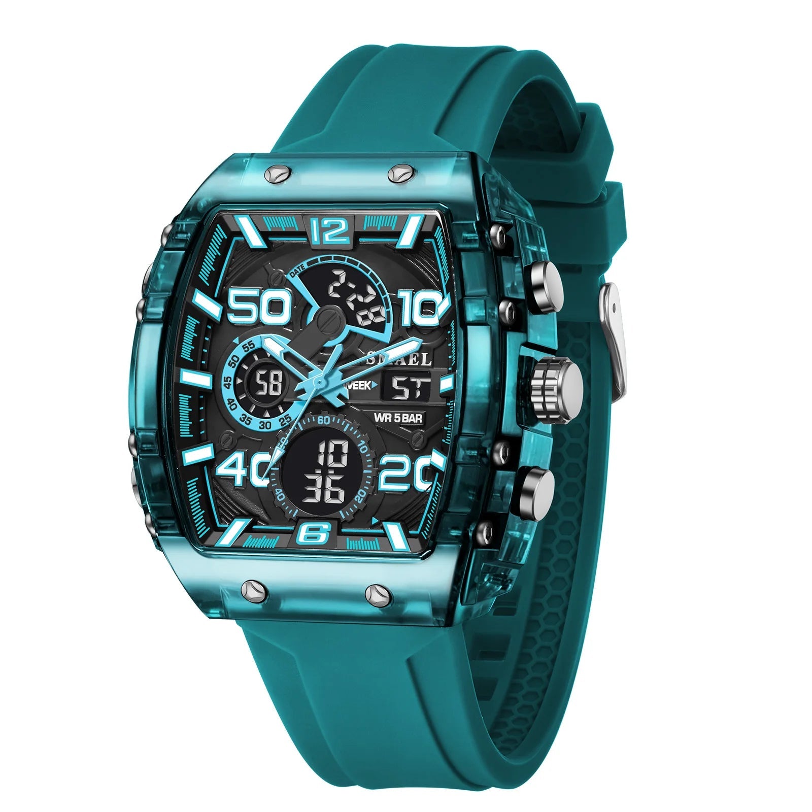 Montre électronique mode carré double affichage étanche lumineux multicolore pour hommes - FoytiShop