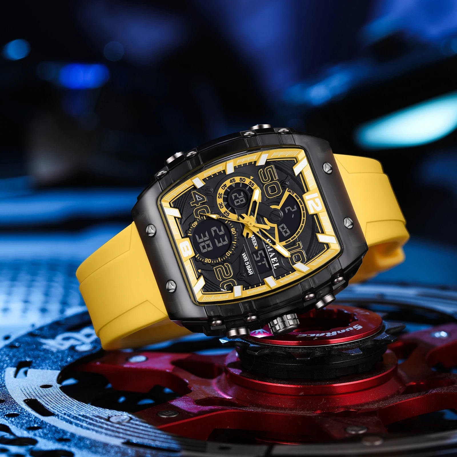 Montre électronique mode carré double affichage étanche lumineux multicolore pour hommes - FoytiShop