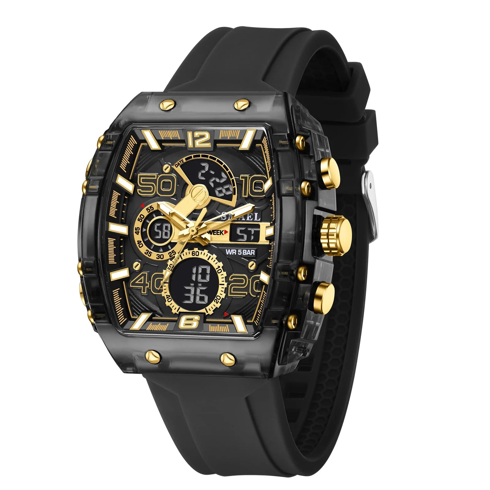 Montre électronique mode carré double affichage étanche lumineux multicolore pour hommes - FoytiShop