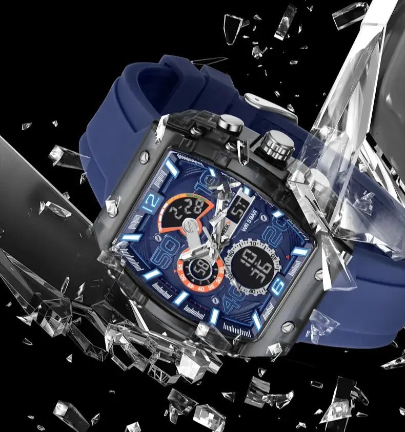 Montre électronique mode carré double affichage étanche lumineux multicolore pour hommes - FoytiShop