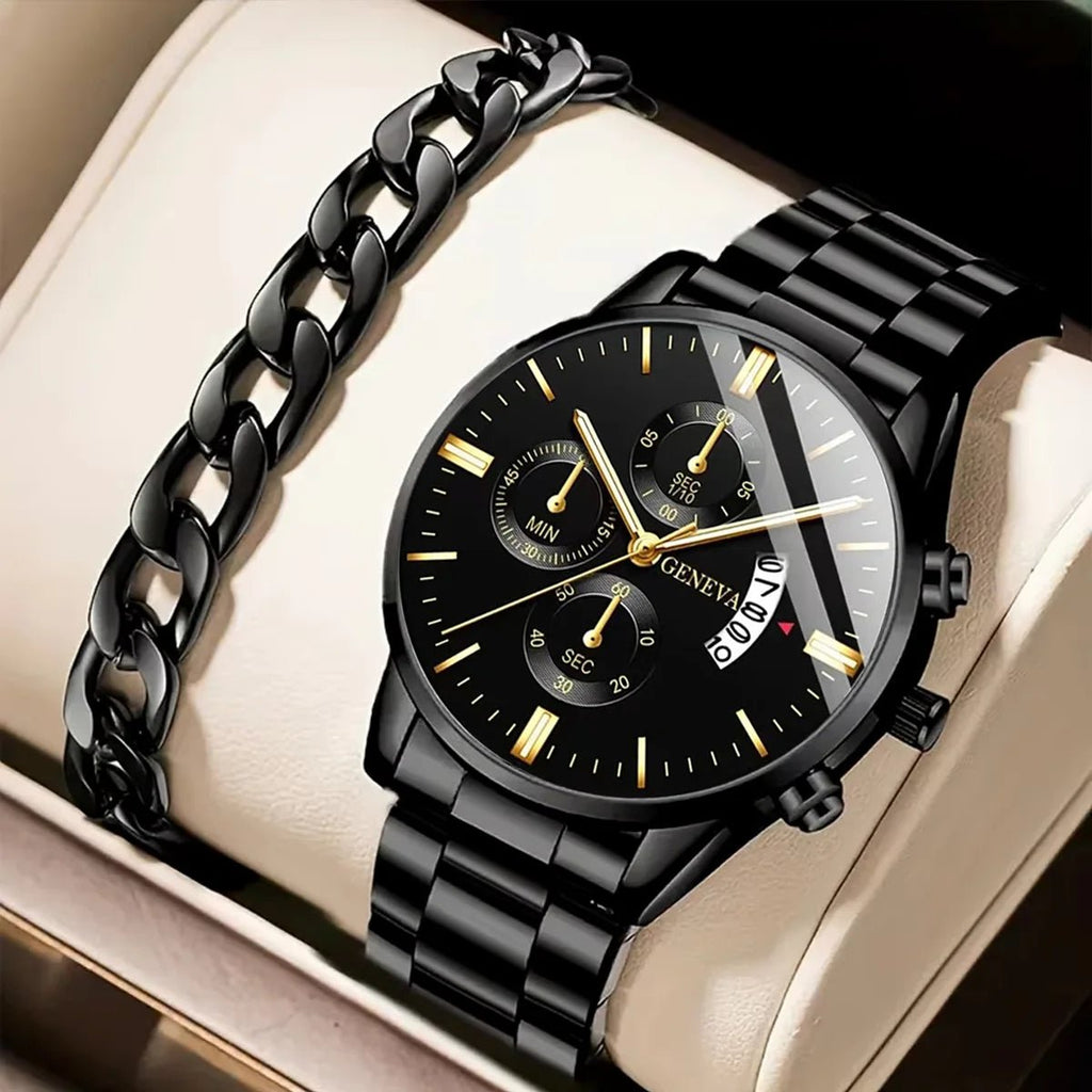 Montre en acier inoxydable calendrier de luxe Montre - bracelet à Quartz hommes - FoytiShop