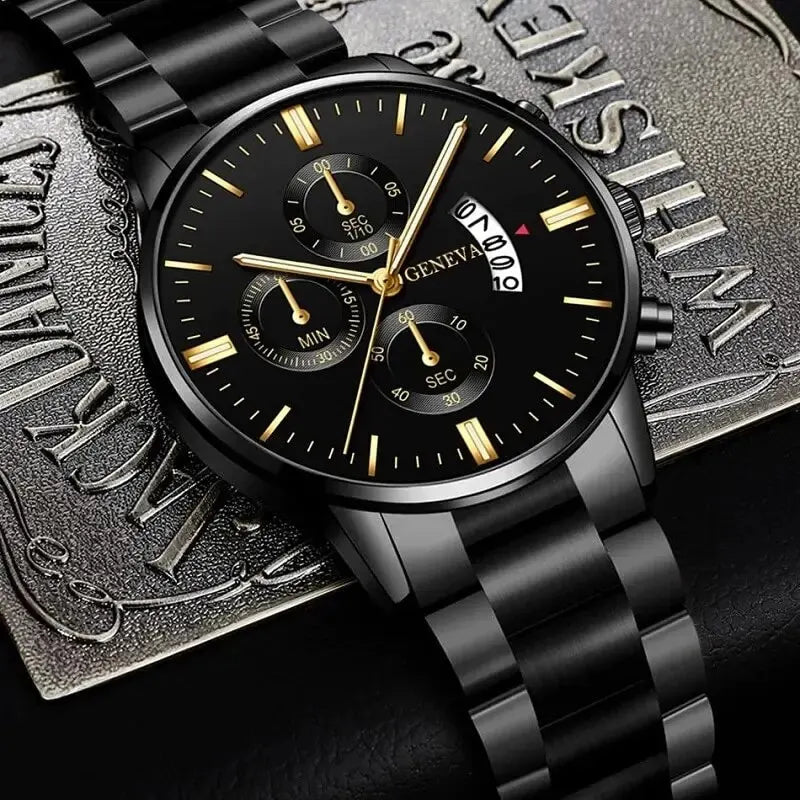 Montre en acier inoxydable calendrier de luxe Montre - bracelet à Quartz hommes - FoytiShop