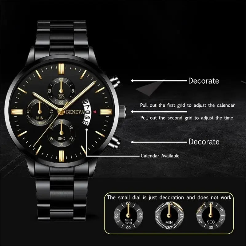 Montre en acier inoxydable calendrier de luxe Montre - bracelet à Quartz hommes - FoytiShop