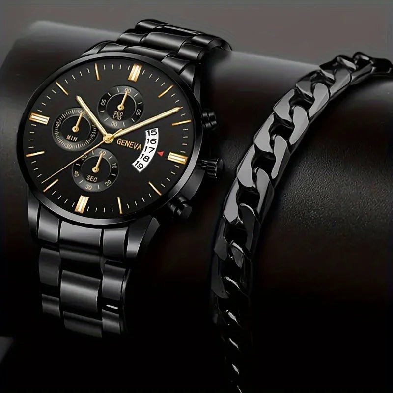 Montre en acier inoxydable calendrier de luxe Montre - bracelet à Quartz hommes - FoytiShop