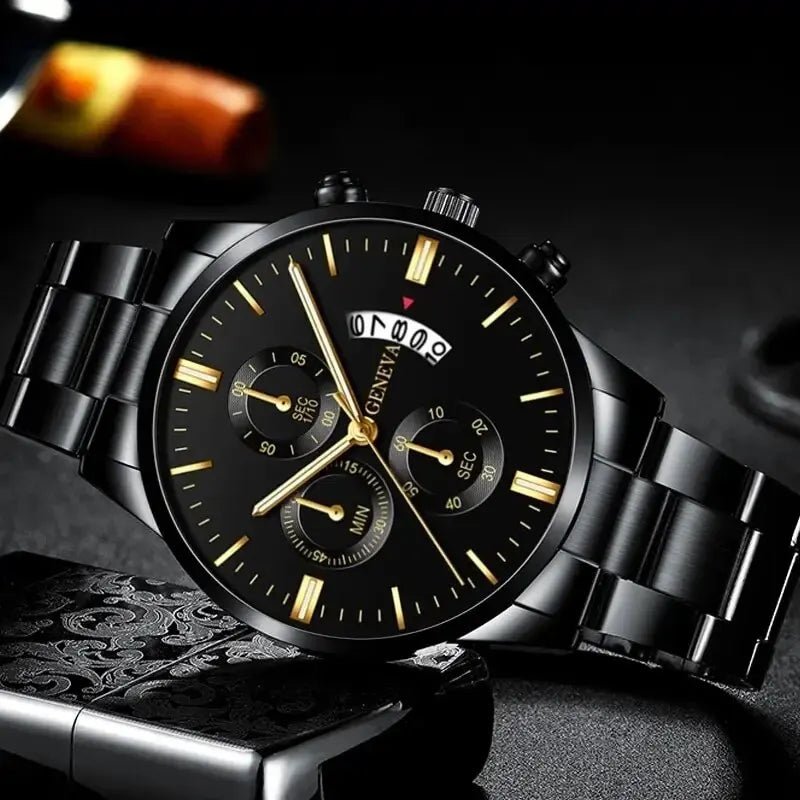 Montre en acier inoxydable calendrier de luxe Montre - bracelet à Quartz hommes - FoytiShop
