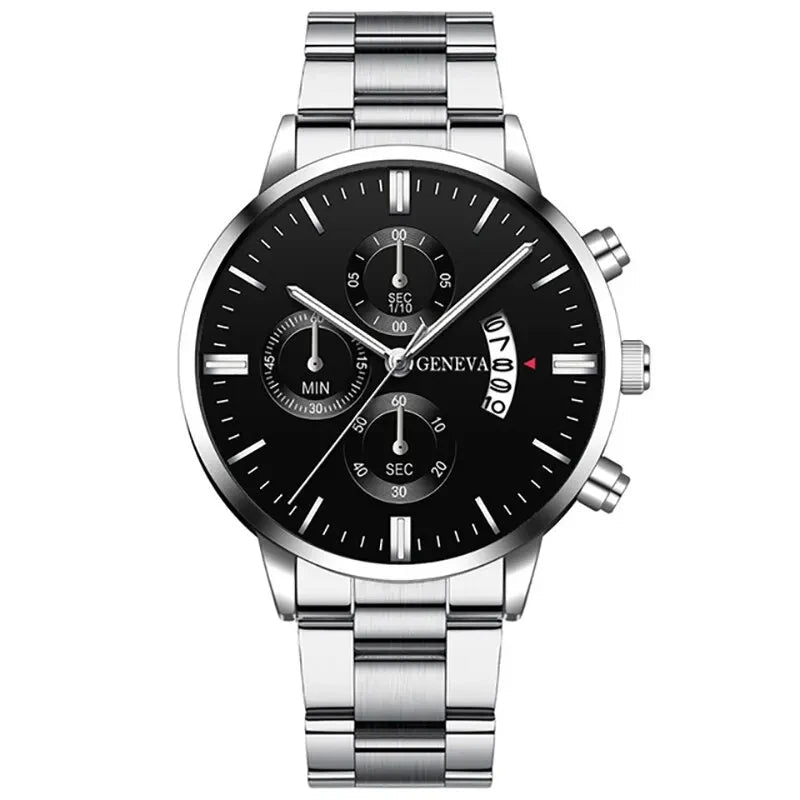 Montre en acier inoxydable calendrier de luxe Montre - bracelet à Quartz hommes - FoytiShop