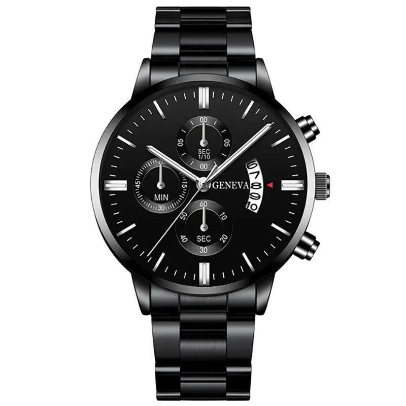 Montre en acier inoxydable calendrier de luxe Montre - bracelet à Quartz hommes - FoytiShop