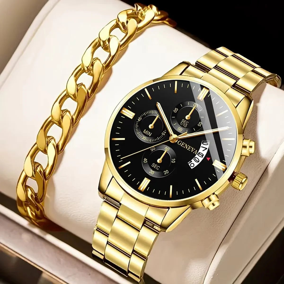 Montre en acier inoxydable calendrier de luxe Montre - bracelet à Quartz hommes - FoytiShop